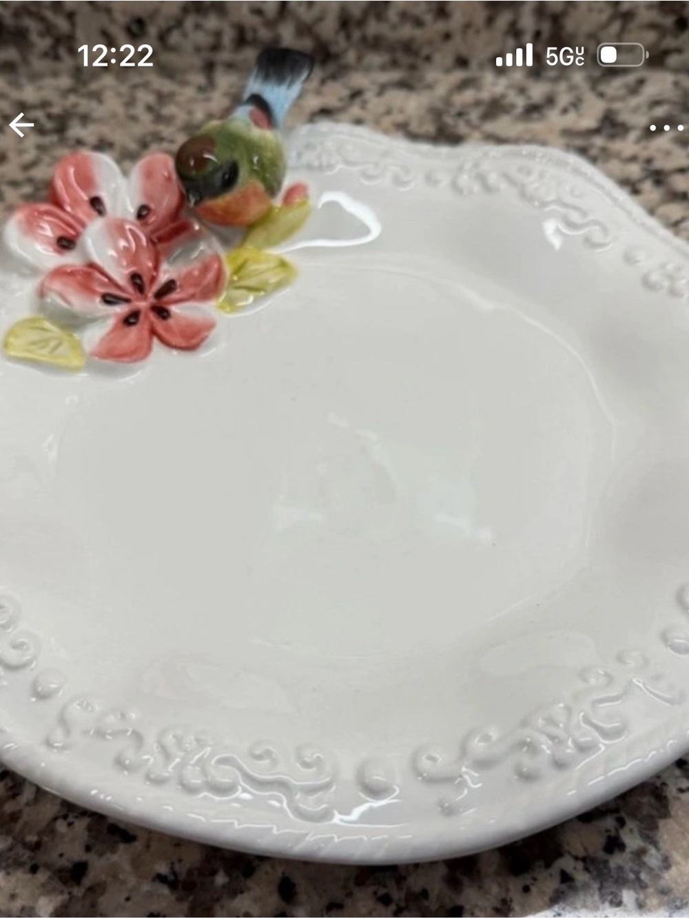 White Ceramic Decorative Plate with Pink Floral & Multicolor Bird Accent